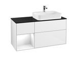 Villeroy und Boch Finion Waschtischunterschrank F392GFGF 120cm, Abdeckplatte black matt, Regal links Glossy white lacquer, Glossy white lacquer