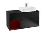 Villeroy und Boch Finion Waschtischunterschrank F392HBPD 120cm, Abdeckplatte black matt, Regal links Peony, Black matt lacquer