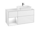 Villeroy und Boch Finion Waschtischunterschrank G391GFGF 120cm, Abdeckplatte white matt, Emotion, Regal links Glossy white lacquer, Glossy white lacquer