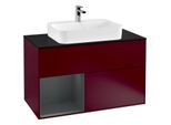 Villeroy und Boch Finion Waschtischunterschrank G362HGHB 100cm, Abdeckplatte black matt, Emotion, Regal links Midnight Blue Matt Lacquer, Peony Matt