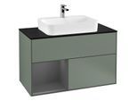 Villeroy und Boch Finion Waschtischunterschrank G362GKGM 100cm, Abdeckplatte black matt, Emotion, Regal links Anthracite matt, Olive Matt Lacquer