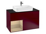 Villeroy und Boch Finion Waschtischunterschrank G362PCHB 100cm, Abdeckplatte black matt, Emotion, Regal links Oak Veneer, Peony Matt