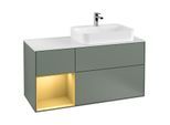 Villeroy und Boch Finion Waschtischunterschrank F391HFGM 120cm, Abdeckplatte white matt, Regal links Gold matt, Olive Matt Lacquer