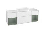 Villeroy und Boch Finion Waschtischunterschrank F331GMGF 160x60,3cm, Abdeckplatte white matt, Regale Olive matt lacquer, Glossy white lacquer