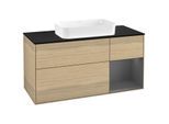 Villeroy und Boch Finion Waschtischunterschrank G302GKPC 120cm, Abdeckplatte black matt, Emotion, Regal rechts Anthracite matt, Oak Veneer