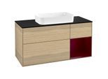 Villeroy und Boch Finion Waschtischunterschrank F302HBPC 120cm, Abdeckplatte black matt, Regal rechts Peony, Oak Veneer