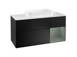 Villeroy und Boch Finion Waschtischunterschrank G301GMPD 120cm, Abdeckplatte white matt, Emotion, Regal rechts Olive Matt Lacquer, Black matt lacquer