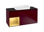 Villeroy und Boch Finion Waschtischunterschrank G292HFHB 120cm, Abdeckplatte black matt, Emotion, Regal links Gold matt, Peony Matt