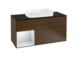 Villeroy und Boch Finion Waschtischunterschrank G292MTGN 120cm, Abdeckplatte black matt, Emotion, Regal links White matt lacquer, Walnut veneer
