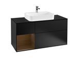 Villeroy und Boch Finion Waschtischunterschrank G412GNPD 120cm, Abdeckplatte black matt, Emotion, Regal links Walnut veneer, Black matt lacquer