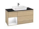 Villeroy und Boch Finion Waschtischunterschrank G412GFPC 120cm, Abdeckplatte black matt, Emotion, Regal links Glossy white lacquer, Oak Veneer