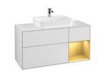 Villeroy und Boch Finion Waschtischunterschrank F421HFMT 120cm, Abdeckplatte white matt, Regal rechts Gold matt, White matt lacquer