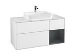 Villeroy und Boch Finion Waschtischunterschrank F421HGGF 120cm, Abdeckplatte white matt, Regal rechts Midnight Blue Matt Lacquer, Glossy white lacquer