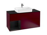 Villeroy und Boch Finion Waschtischunterschrank F412PDHB 120cm, Abdeckplatte black matt, Regal links Black matt lacquer, Peony Matt