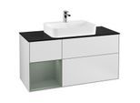 Villeroy und Boch Finion Waschtischunterschrank F412GMMT 120cm, Abdeckplatte black matt, Regal links Olive Matt Lacquer, White matt lacquer