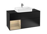 Villeroy und Boch Finion Waschtischunterschrank F412PCPD 120cm, Abdeckplatte black matt, Regal links Oak Veneer, Black matt lacquer