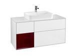 Villeroy und Boch Finion Waschtischunterschrank G411HBGF 120cm, Abdeckplatte white matt, Emotion, Regal links Peony, Glossy white lacquer