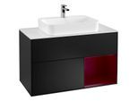 Villeroy und Boch Finion Waschtischunterschrank G371HBPD 100cm, Abdeckplatte white matt, Emotion, Regal rechts Peony, Black matt lacquer