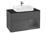 Villeroy und Boch Finion Waschtischunterschrank G372GKGK 100cm, Abdeckplatte black matt, Emotion, Regal rechts Anthracite matt, Anthracite matt