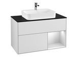 Villeroy und Boch Finion Waschtischunterschrank G372MTMT 100cm, Abdeckplatte black matt, Emotion, Regal rechts White matt lacquer, White matt lacquer
