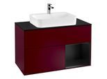 Villeroy und Boch Finion Waschtischunterschrank G372PDHB 100cm, Abdeckplatte black matt, Emotion, Regal rechts Black matt lacquer, Peony Matt