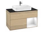 Villeroy und Boch Finion Waschtischunterschrank G372GFPC 100cm, Abdeckplatte black matt, Emotion, Regal rechts Glossy white lacquer, Oak Veneer