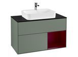 Villeroy und Boch Finion Waschtischunterschrank G372HBGM 100cm, Abdeckplatte black matt, Emotion, Regal rechts Peony, Olive Matt Lacquer