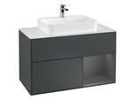 Villeroy und Boch Finion Waschtischunterschrank F371GKHG 100cm, Abdeckplatte white matt, Regal rechts Anthracite matt, Midnight Blue Matt Lacquer