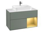 Villeroy und Boch Finion Waschtischunterschrank F371HFGM 100cm, Abdeckplatte white matt, Regal rechts Gold matt, Olive Matt Lacquer