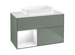 Villeroy und Boch Finion Waschtischunterschrank F651GFGM 100x60,3x50,1cm, Regal links Glossy white lacquer, Olive Matt Lacquer