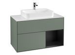 Villeroy und Boch Finion Waschtischunterschrank F371PDGM 100cm, Abdeckplatte white matt, Regal rechts Black matt lacquer, Olive Matt Lacquer