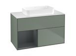 Villeroy und Boch Finion Waschtischunterschrank F651HGGM 100x60,3x50,1cm, Regal links Midnight Blue Matt Lacquer, Olive Matt Lacquer