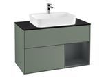 Villeroy und Boch Finion Waschtischunterschrank F372HGGM 100cm, Abdeckplatte black matt, Regal rechts Midnight Blue Matt Lacquer, Olive Matt Lacquer