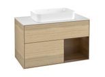 Villeroy und Boch Finion Waschtischunterschrank F661GNPC 100x60,3x50,1cm, Regal rechts Walnut veneer, Oak Veneer