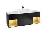 Villeroy und Boch Finion Waschtischunterschrank G451HFPD 160cm, Abdeckplatte white matt, Emotion, Regale Gold matt lacquer, Black matt lacquer