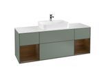 Villeroy und Boch Finion Waschtischunterschrank G451GNGM 160cm, Abdeckplatte white matt, Emotion, Regale Walnut veneer, Olive Matt Lacquer