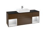 Villeroy und Boch Finion Waschtischunterschrank F452MTGN 160x60,3cm, Abdeckplatte black matt, Regale White matt lacquer, Walnut veneer