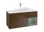 Villeroy und Boch Finion Waschtischunterschrank G831GMGN 120cm, Abdeckplatte white matt, Emotion, Regale Olive matt lacquer, Walnut veneer