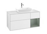 Villeroy und Boch Finion Waschtischunterschrank G831GMGF 120cm, Abdeckplatte white matt, Emotion, Regale Olive matt lacquer, Glossy white lacquer