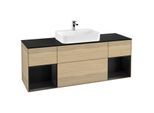 Villeroy und Boch Finion Waschtischunterschrank F452PDPC 160x60,3cm, Abdeckplatte black matt, Regale Black matt lacquer, Oak Veneer