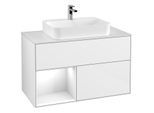 Villeroy und Boch Finion Waschtischunterschrank G361GFGF 100cm, Abdeckplatte white matt, Emotion, Regal links Glossy white lacquer, Glossy white lacquer