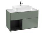 Villeroy und Boch Finion Waschtischunterschrank G361PDGM 100cm, Abdeckplatte white matt, Emotion, Regal links Black matt lacquer, Olive Matt Lacquer
