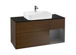 Villeroy und Boch Finion Waschtischunterschrank G422GKGN 120cm, Abdeckplatte black matt, Emotion, Regal rechts Anthracite matt, Walnut veneer