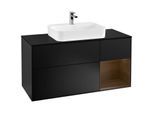 Villeroy und Boch Finion Waschtischunterschrank G422GNPD 120cm, Abdeckplatte black matt, Emotion, Regal rechts Walnut veneer, Black matt lacquer