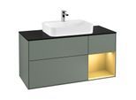 Villeroy und Boch Finion Waschtischunterschrank G422HFGM 120cm, Abdeckplatte black matt, Emotion, Regal rechts Gold matt, Olive Matt Lacquer