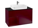 Villeroy und Boch Finion Waschtischunterschrank F362HBHB 100cm, Abdeckplatte black matt, Regal links Peony, Peony Matt