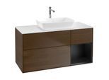 Villeroy und Boch Finion Waschtischunterschrank F831PDGN 120cm, Abdeckplatte white matt, Regale Black matt lacquer, Walnut veneer