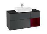 Villeroy und Boch Finion Waschtischunterschrank G422HBHG 120cm, Abdeckplatte black matt, Emotion, Regal rechts Peony matt, Midnight Blue Matt Lacquer