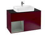 Villeroy und Boch Finion Waschtischunterschrank F362GMHB 100cm, Abdeckplatte black matt, Regal links Olive Matt Lacquer, Peony Matt
