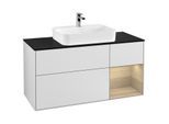 Villeroy und Boch Finion Waschtischunterschrank G422PCMT 120cm, Abdeckplatte black matt, Emotion, Regal rechts Oak veneer, White matt lacquer